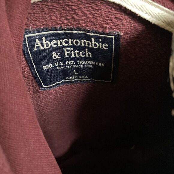 Abercrombie Fitch Zip Up Hoodie Sweatshirt Sz LARGE BURGUNDY Fleece Spell Out - Picture 6 of 11